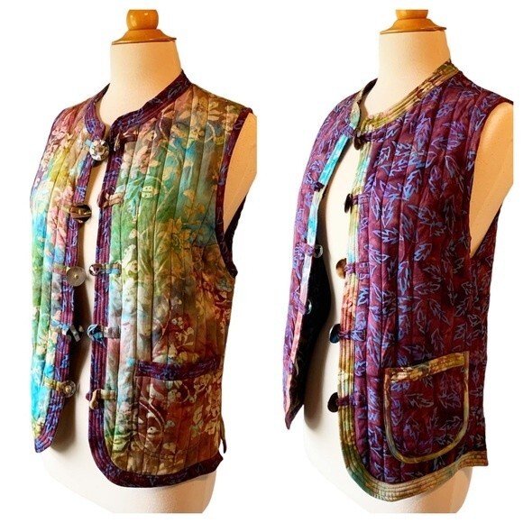 NWT Quilted Colorful Batik Reversible Wearable Art Festival Vest -Small - Picture 5 of 9